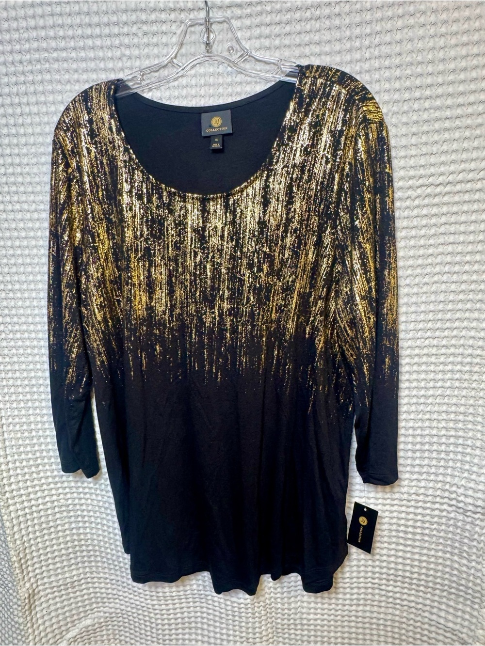 NWT JM Collection Black Top with Gold Foil Accent- Size XL